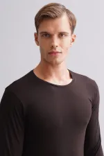 Mısırlı Modal By TENCEL HERCULES Slim Fit Bisiklet Yaka Uzun Kollu Fanila / T-Shirt Kahverengi