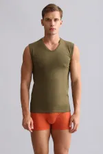 Mısırlı BAMBU HERCULES Slim Fit V Yaka Sporcu Atlet / T-Shirt Koyu Haki