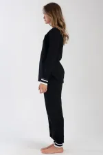 Mısırlı Kadın İki İplik Sıfır Yaka Uzun Kollu Pijama Takımı Siyah