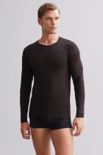 Mısırlı Modal By TENCEL HERCULES Slim Fit Bisiklet Yaka Uzun Kollu Fanila / T-Shirt Kahverengi