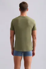 Mısırlı ORGANIC Pamuklu ZEUS LUXURY Regular Fit V Yaka Fanila / T-Shirt Haki Zeytin