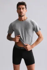 Mısırlı BAMBU HERCULES Slim Fit Bisiklet Yaka Fanila / T-Shirt Gri Melanj