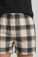 Egyptian Men's Plaid Short Pajamas Dark Green-Beige Egyptian Men's Plaid Short Pajamas Dark Green-Beige