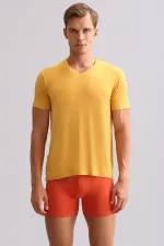 Mısırlı BAMBU ZEUS LUXURY Regular Fit V Yaka Fanila / T-Shirt Hardal