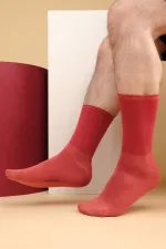 Erkek Bambu Tekli Diabetiker Lastiksiz Soket Çorap Kiremit