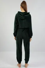 Mısırlı Kadın Kadife Uzun Kollu Pijama Takımı Haki