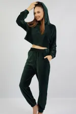 Mısırlı Kadın Kadife Uzun Kollu Pijama Takımı Haki