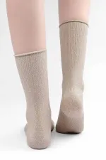 Mısırlı Kadın Bambu Simli Soket Çorap Bej