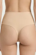 Egyptian Laser Cut High Waist Thong Beige