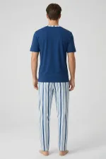 Ensemble 3 pièces pour homme en coton égyptien bleu marine, à boutons