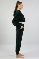 Mısırlı Kadın Kadife Uzun Kollu Pijama Takımı Haki