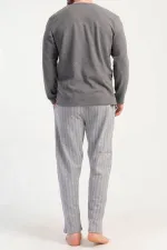 Ensemble de pyjama à manches longues rayé en maille interlock pour homme, gris, de style égyptien