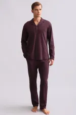 Ensemble chemise et pyjama en coton pour homme, bordeaux, style égyptien