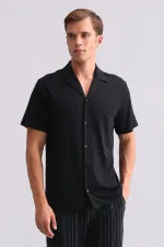 Chemise égyptienne pour homme en bambou à manches courtes noire