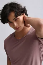 Mısırlı ORGANIC Pamuklu HERCULES Slim Fit V Yaka Fanila / T-Shirt Lavender