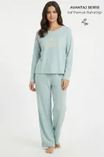 Ensemble pyjama en tissu gaufré pour femme, couleur menthe, style égyptien
