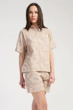 Mısırlı Kadın Pamuklu Kısa Kollu Şort Takımı Espresso