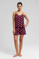 Mısırlı Kadın Modal Puantiyeli İp Askılı Şort Takımı Bordo