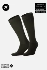 Chaussettes hautes unisexes en coton biologique égyptien, style aviateur et pilote, avec technologie de serrage spéciale, kaki foncé