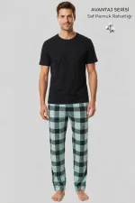 Egyptian Men's Cotton Plaid Bottom Pajamas Mint Egyptian Men's Cotton Plaid Bottom Pajamas Mint