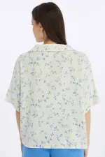 Mısırlı MÜSLİN Çiçekli Gömlek Mavi