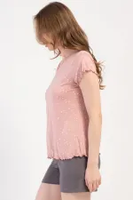 Mısırlı Kadın Viskon Kısa Kollu Şort Pijama Takımı Toz Pembe