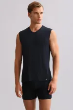 Mısırlı BAMBOO ZEUS LUXURY Regular Fit V-Neck Athletic Tank Top/T-Shirt Navy Blue
