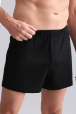 Mısırlı ORGANIC Pamuklu Relaks Loose Fit Düğmeli Ekstra Bol Kesim Uzun Paçalı Boxer Şort Siyah