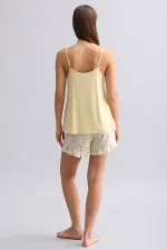 Mısırlı Kadın Örme İp Askılı Biye Detaylı Atlet Hardal