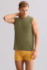 Débardeur/T-shirt de sport en bambou égyptien Zeus Luxury, coupe classique, col rond, couleur kaki olive