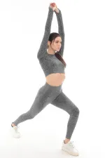 Mısırlı Kadın Spor Tayt Takımı Gri Melanj