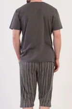 Mısırlı Erkek Pamuklu Çizgili Kısa Kollu Kapri Takım Füme