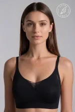Egyptian Style Tulle Detail Laser Cut Bra, Black
