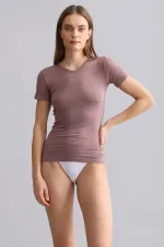 Mısırlı Modal By TENCEL VICTORIA V Yaka Fanila / T-Shirt Lavender