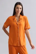 Mısırlı Kadın Modal Kısa Kollu Gömlek Pas Kırmızı