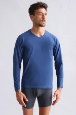 BAMBU HERCULES Slim Fit V Yaka Uzun Kollu Erkek  Fanila Gece Mavisi