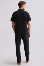 Chemise égyptienne pour homme en bambou à manches courtes noire