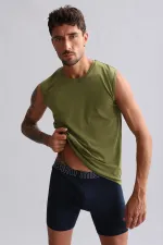 Mısırlı ORGANIC Pamuklu HERCULES Slim Fit Bisiklet Yaka Sporcu Atlet / T-Shirt Haki