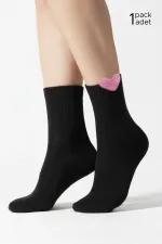 Kadın Pamuklu Kalpli 4 Çift Kısa Konç Çorap Siyah