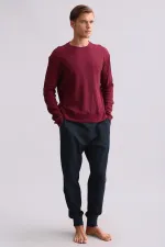 Ensemble pyjama à manches longues en coton pour homme, couleur bordeaux, d'origine égyptienne