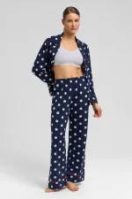 Ensemble pyjama égyptien pour femme en modal à pois bleu marine