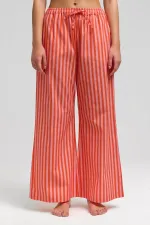 Mısırlı Kadın Pamuklu Poplin Çizgili Pijama Altı / Pantolon Turuncu-Pembe