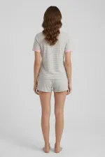 Egyptian Women's Cotton Striped Shorts Set Grey Egyptian Women's Cotton Striped Shorts Set Grey