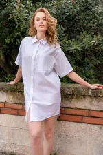 Mısırlı Kadın Pamuklu Kısa Kol Elbise Beyaz