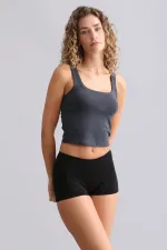 Mısırlı Modal By TENCEL U HELEN Kalın Askılı Crop / T-Shirt Antrasit