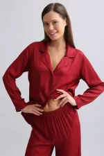 Mısırlı Kadın Bambu Pijama Takımı Bordo