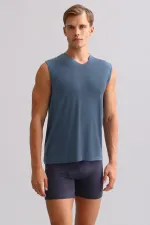 Mısırlı ORGANIC Cotton ZEUS LUXURY Regular Fit V-Neck Athletic Tank Top/T-Shirt Navy Blue