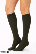 Chaussettes hautes unisexes en coton biologique égyptien, style aviateur et pilote, avec technologie de serrage spéciale, kaki foncé