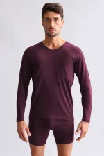BAMBU HERCULES Slim Fit V Yaka Uzun Kollu Erkek  Fanila Mor