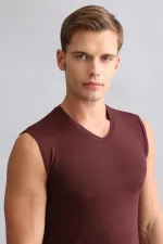 Mısırlı Modal By TENCEL HERCULES Slim Fit V-Neck Athletic Tank Top / T-Shirt Burgundy